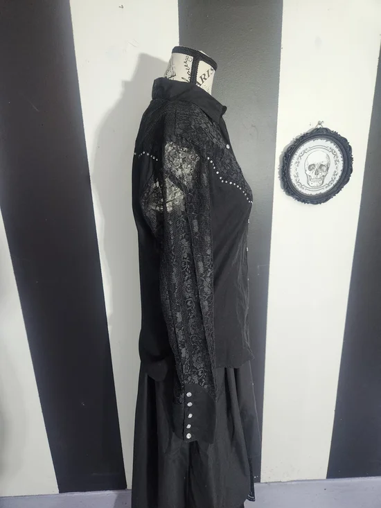 Panhandle Slim Black Lace Button-Down Shirt - Picture 5 of 8